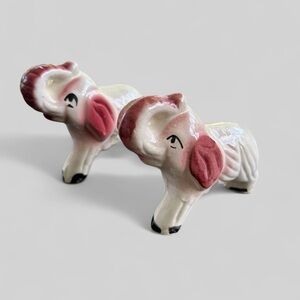 Vintage pair of hand painted unmarked performing elephants glazed 4 inches